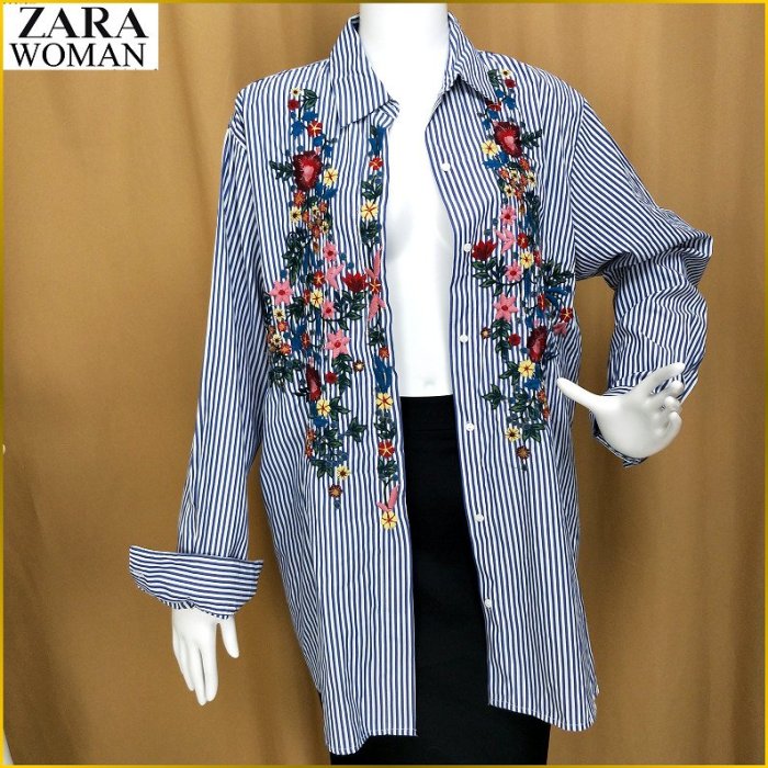 日本帯回 長版薄外套 ZARA 新品 刺繡 襯衫 寬鬆罩衫外套 條紋襯衫 ZARA 女裝 長罩衫 薄外套 A2F23Z