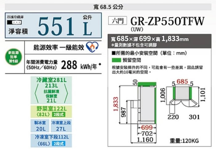 【裕成電器‧詢價猴你俗】TOSHIBA東芝變頻551公升六門鏡面冰箱GR-ZP550TFW(UW)另售R5552VXLH