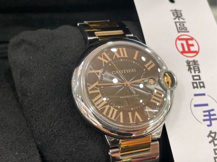 ㊣東區正精品㊣Cartier 18k半金藍氣球咖啡色錶面腕錶 RZ2443