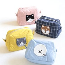 乾媽店。日本 棉麻 刺繡 動物 比熊 柴犬 貓咪化妝包 收納包 質感 細緻
