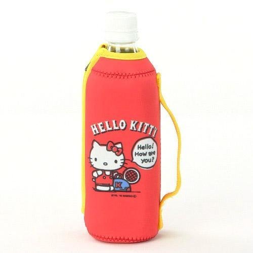 【唯愛日本】16081500014 潛水布保冷水壺套袋-KT網球紅 KITTY 凱蒂貓 三麗鷗 水壺套 收納 生活居家