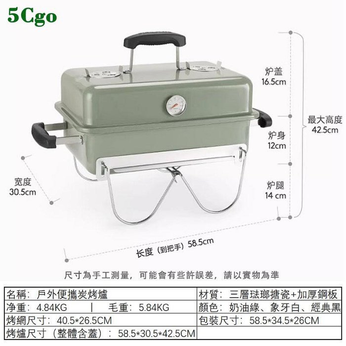 5Cgo.【宅神】高顏值燒烤爐戶外燒烤架露營便攜式小型BBQ家用折疊炭火爐無煙木炭爐子t705328473689