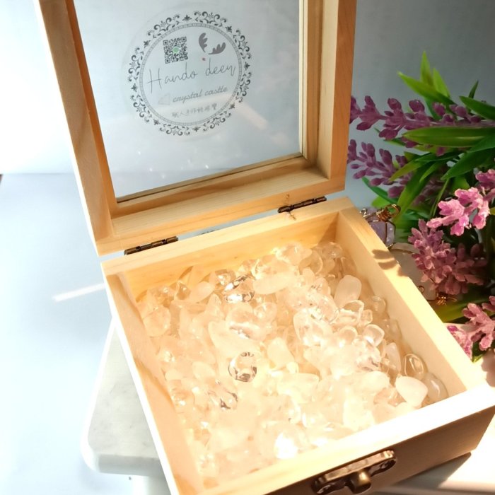 天然 超大顆粒 A級透體專業淨化白水晶 木盒配件(加購有優惠)
