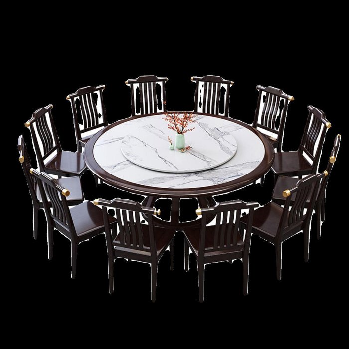 餐桌新中式巖板圓桌家用餐桌椅組合10人圓桌大理石1.8吃飯圓餐桌子