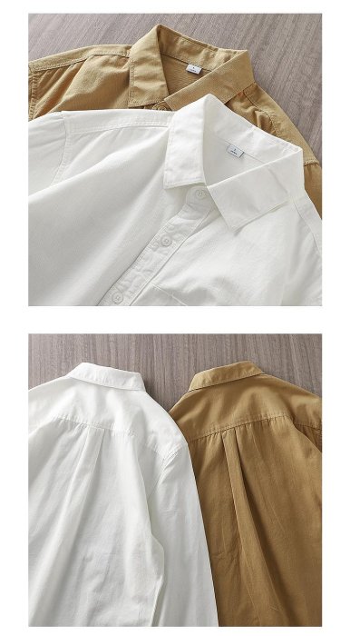 襯衫男襯衫美式重磅長袖襯衫男秋季純棉高級感休閒純色白色翻領襯衣復古外套