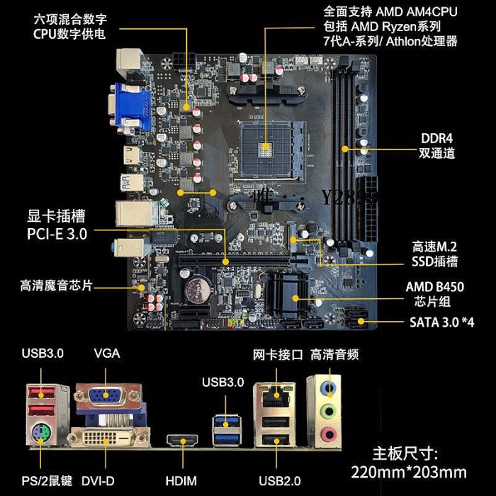 主機板B450M主板cpu套裝AMD銳龍R3 3200 R5 3600 AM4臺式電腦電競主板電腦主板