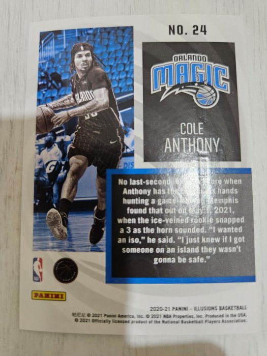2020-2021 Panini illusions Basketball Cole Anthony Instant Impact RC特卡