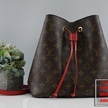 ☆優買二手精品名牌店☆ LV M44021 NEO NOE 原花字紋 紅色 肩背包水桶包斜背包香檳包束口包 超新美品