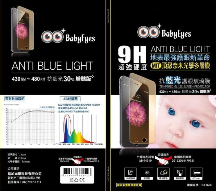 【BabyEyes】APPLE i6/i6 +/(滿版白-亮面) 頂級奈米光學 抗藍光 濾藍光9h鋼化玻璃螢幕保護貼