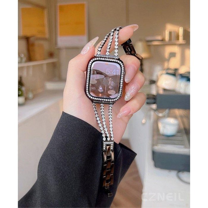 【熱賣精選】鑲鑽錶帶 Apple Watch錶帶 女士錶帶 金屬錶帶 iwatch8 7 5 6 SE 腕帶41 44mm