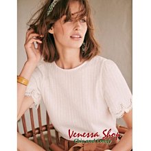 VENESSA~ 法國 SZ 新款 法式復古文藝袖口蕾絲花邊 女の寬鬆圓領短袖針織衫T恤上衣 2色 (P1628)nw