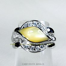 珍珠林~純銀馬眼型黃貝鑽戒~高純度925純銀.天然珍珠母貝(內徑16.5mm.國際戒圍11號)#160