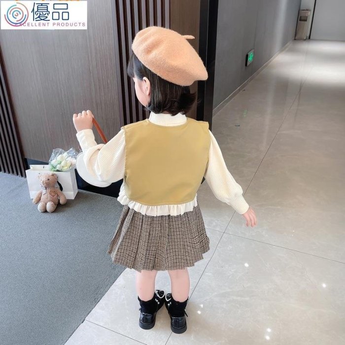 優品 Original 2023春季新款 女童套裝 馬甲裙子三件式 時尚套裝 女童春季衣服