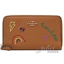 【茱麗葉精品】全新精品 COACH 專櫃商品 C9105 金屬馬車LOGO刺繡造型拉鍊中夾.咖 現貨