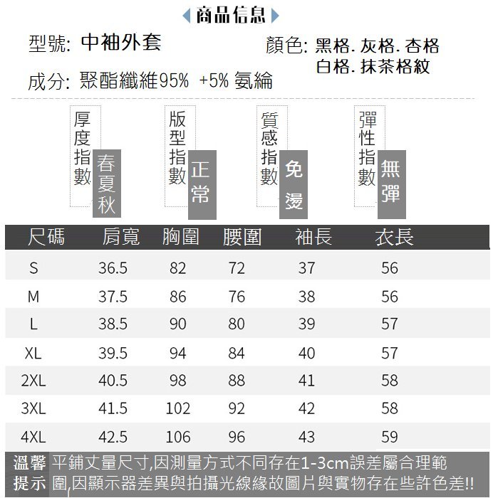 2022春夏秋季【預購】免燙格紋中袖西裝外套【J6605m】