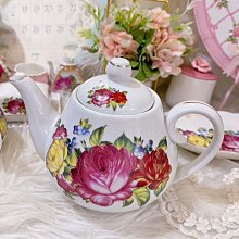 粉紅玫瑰精品屋～💕浪漫薔薇花金邊陶瓷水壺💕