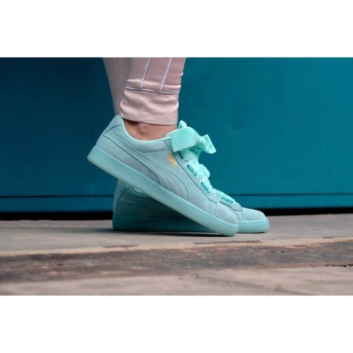 【紐約范特西】 PUMA SUEDE HEART RESET 363229-01 蝴蝶結緞帶 湖水綠 麂皮 女鞋