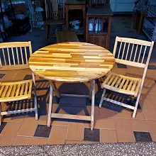 美生活館 自然原木可收藏 休閒桌椅組 圓折桌 中折椅 戶外桌椅組 水性漆 一桌二椅 整組銷售