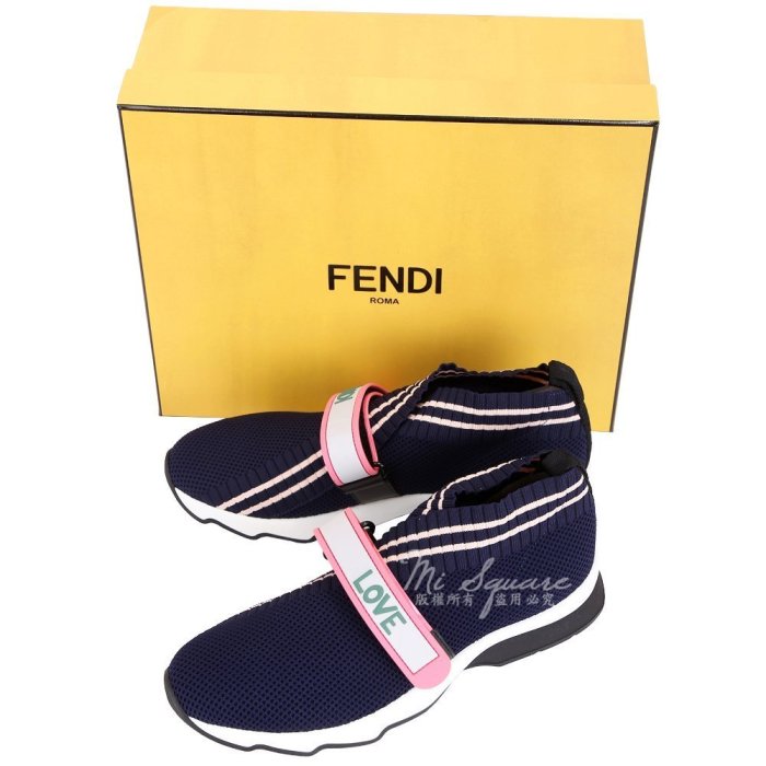 現貨熱銷-FENDI Rockoko 彈力紗面料橡膠標籤飾運動鞋(藍色) 1840161-34
