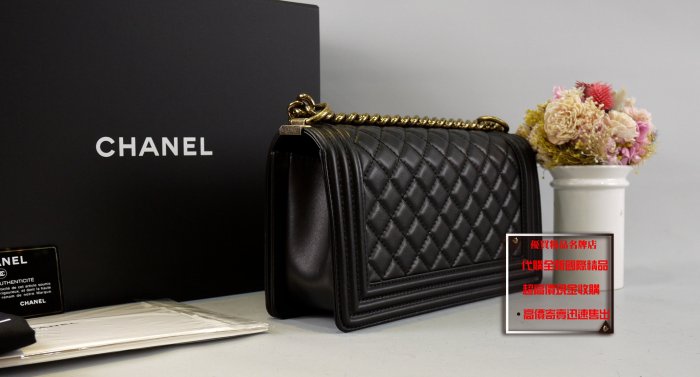 優買二手精品名牌 CHANEL A67086 黑色 小牛皮 琉璃珠 金鍊 25 BOY COCO 肩背包 斜背包 全新II