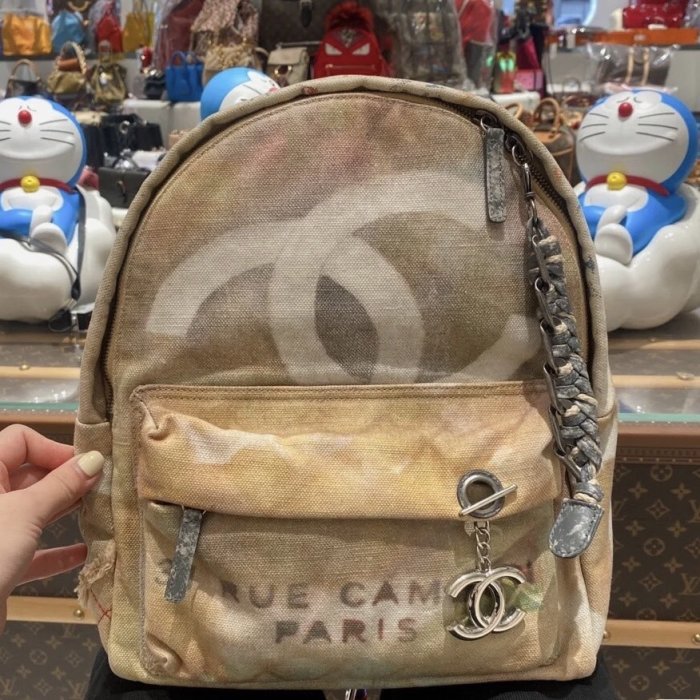 【翰貝格名牌館】全新真品 CHANEL 絕版逸品 14S 秀款 GD款 塗鴉 帆布 肩背包 後背包 A92318