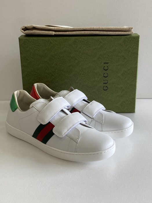 全新 Gucci 經典小白鞋 leather sneaker 大女童 38號 現貨(大人可以穿)