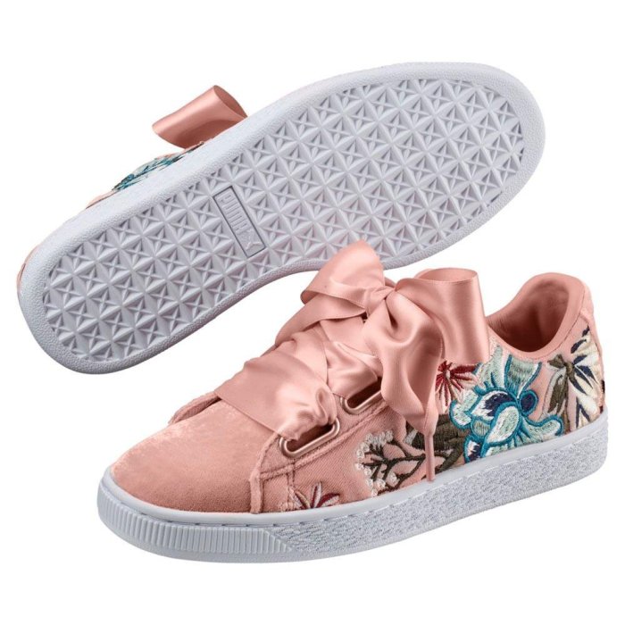 =CodE= PUMA BASKET HEART HYPER EMB 花卉刺繡絨布緞帶鞋(粉紅) 366116-02 女