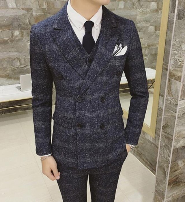 FINDSENSE品牌 韓國男 時尚經典修身帥氣格紋 小西裝 修身西裝 西裝外套 單件外套