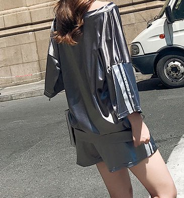 FINDSENSE H1 2018 夏季 新款 運動條紋 七分袖短褲 舒適 兩件套 潮流女套裝