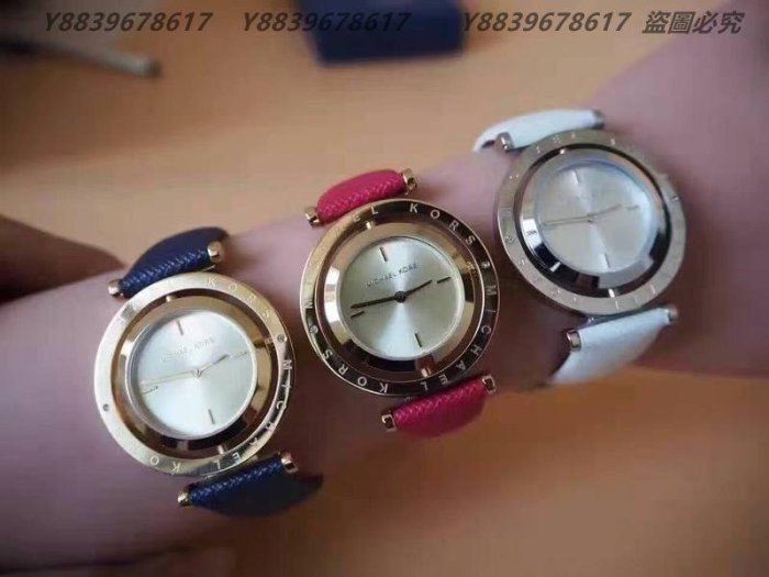 Michael kors/mk2524 mk2525  mk2526可旋轉女士皮帶石英腕錶