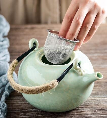 5582A 日式 陶瓷茶壺茶杯組 提梁壺泡茶壺茶壺茶具套裝一壺五杯竹盤套裝竹茶盤午茶壺套裝