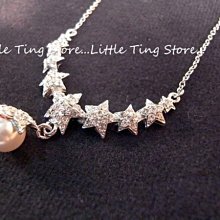 Little Ting Store埃及豔后款V型排鑽星星水鑽垂吊星珍珠墜飾短項鍊串鏈珠鎖骨頸鍊