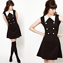 (嫻嫻屋) 英國ASOS-甜心簡約優雅黑色雙排扣洋裝連身裙小洋裝-現貨UK8 OL 約會