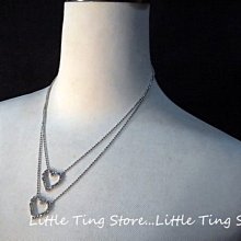 Little Ting Store 韓國 重疊雙層愛心項鍊閃亮水晶鑽 短項鍊 頸鍊 鎖骨鏈