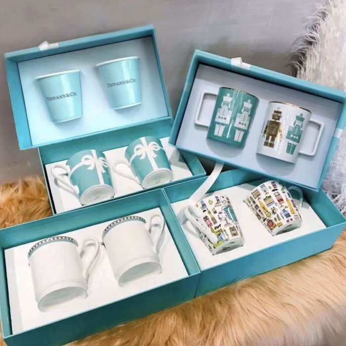 現貨Tiffany&CO.蒂芙尼TIFFAN杯子經典抹藍骨瓷陶瓷杯馬克杯對杯禮盒結婚禮物ins明星同款熱銷