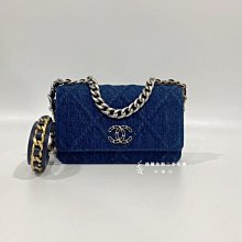 遠麗精品(桃園店) Chanel丹寧布菱格紋金銀鍊19 woc C1579