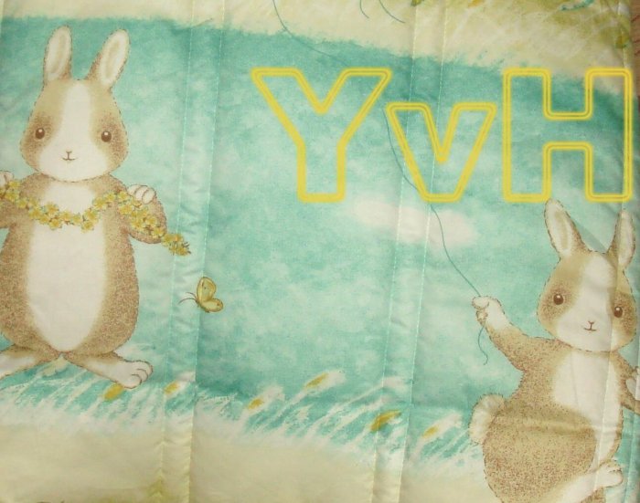 =YvH=鋪棉厚包組 台灣製平價精品 3A06田園小兔(綠) 雙人鋪棉床包兩用被套組 全鋪棉 100%純棉表布