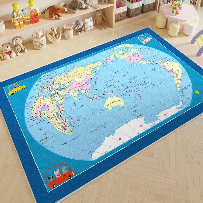 世界地圖地毯兒童房閱讀區幼兒園益智客廳游戲毯學習臥室地墊