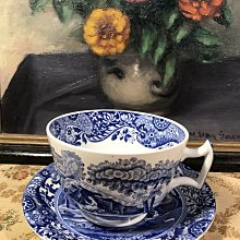 歐洲古物時尚雜貨 英國 藍色 花卉 建物 人物杯盤  擺飾品 古董收藏