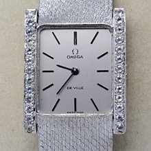 《寶萊精品》Omega 歐米茄銀灰白長型寶石男子錶