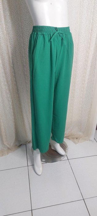 X405精品服飾高腰鬆緊翠綠簡約寬褲