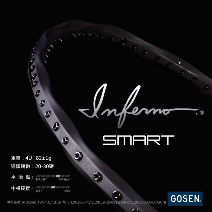 日光體育免運區】GOSEN INFERNO SMART 羽球拍4U拍款【郵寄免運費贈穿線