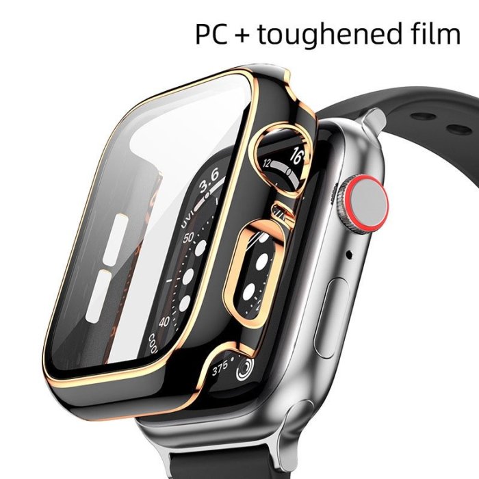 新品 Apple watch金邊鋼化膜一件式殼 防摔保護殼 兼容蘋果手錶 3/4/5/6代 38 40 42 44mm