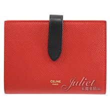 【茱麗葉精品】【全新商品 優惠中】CELINE 專櫃商品 燙金LOGO防刮扣式對開寬版中夾.紅/黑 現貨