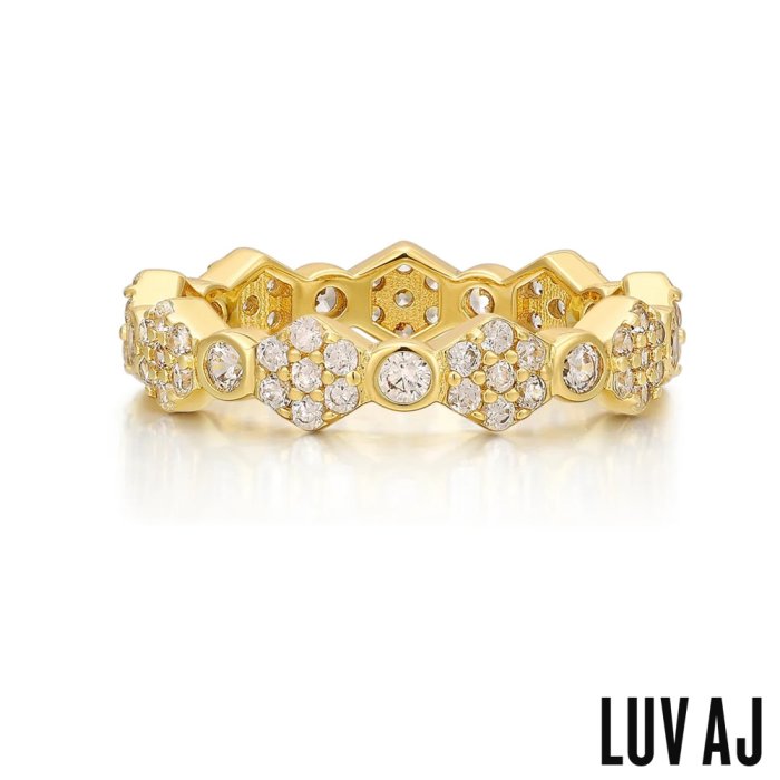 LUV AJ 好萊塢潮牌 蜂巢六角鑲鑽 古典金色戒指 HEX PAVE DISC RING