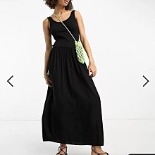 (嫻嫻屋) 英國ASOS-黑色羅紋圓領無袖低腰中長裙洋裝ED23