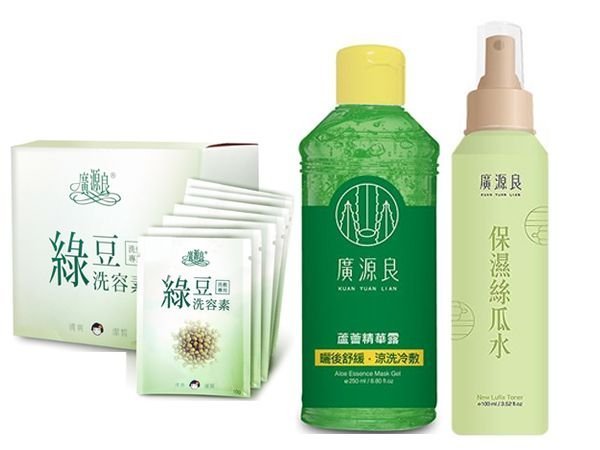 廣源良綠豆洗容素(20包/盒裝)+保濕絲瓜水100ml+蘆薈精華露250ml 組合款  小美