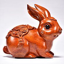 花梨木雕兔子木質紅木實木動物擺件生肖福財古風紅木裝飾手作道具