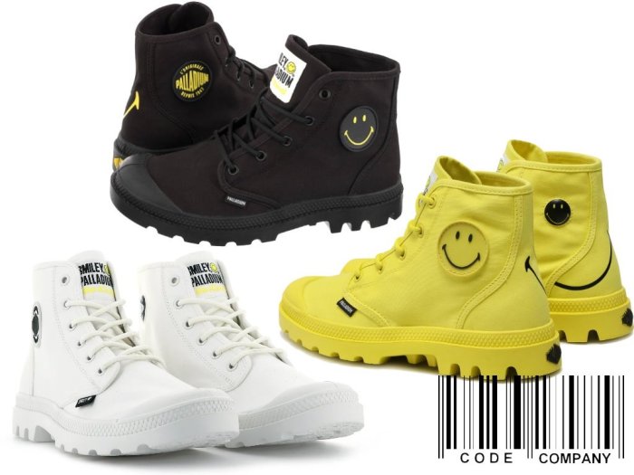 =CodE= PALLADIUM PAMPA HI BE KIND SMILEY 微笑聯名軍靴(黃)77079-736女