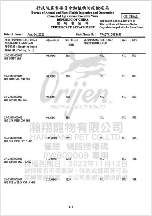 【阿肥寵物生活】 Orijen 極致 無穀貓飼料 六種魚1kg 貓糧 WDJ 連續推薦